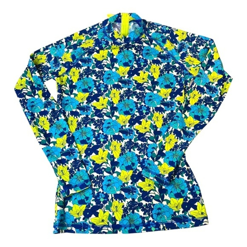 J Crew Rash Guard Blue & Yellow‎ Flowers Mod Size Small